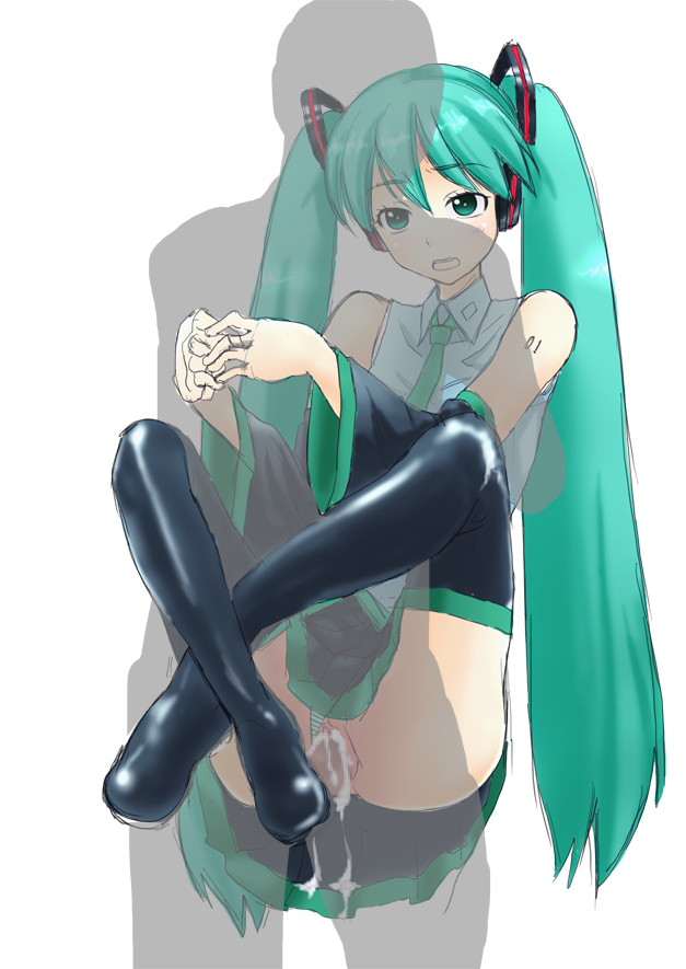 cum cum_in_pussy dokuwo green_eyes green_hair hatsune_miku necktie open_mouth panties panties_aside sex solo_focus suspended_congress thighhighs twintails underwear vocaloid x-ray