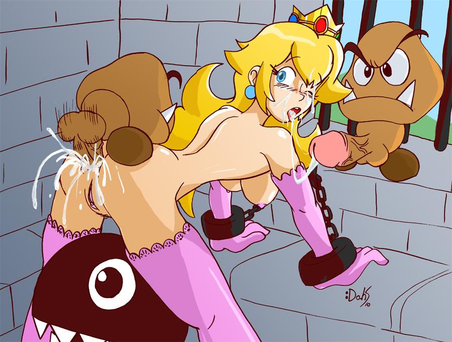 1girl anal ass bdsm bent_over bestiality blush bondage breasts chain_chomp chains crown cum cum_in_ass cum_in_mouth dahs earrings elbow_gloves facial gloves goomba hanging_breasts jewelry large_penis legwear looking_back monster nintendo penis princess princess_peach pussy rape super_mario_bros. thighhighs wink