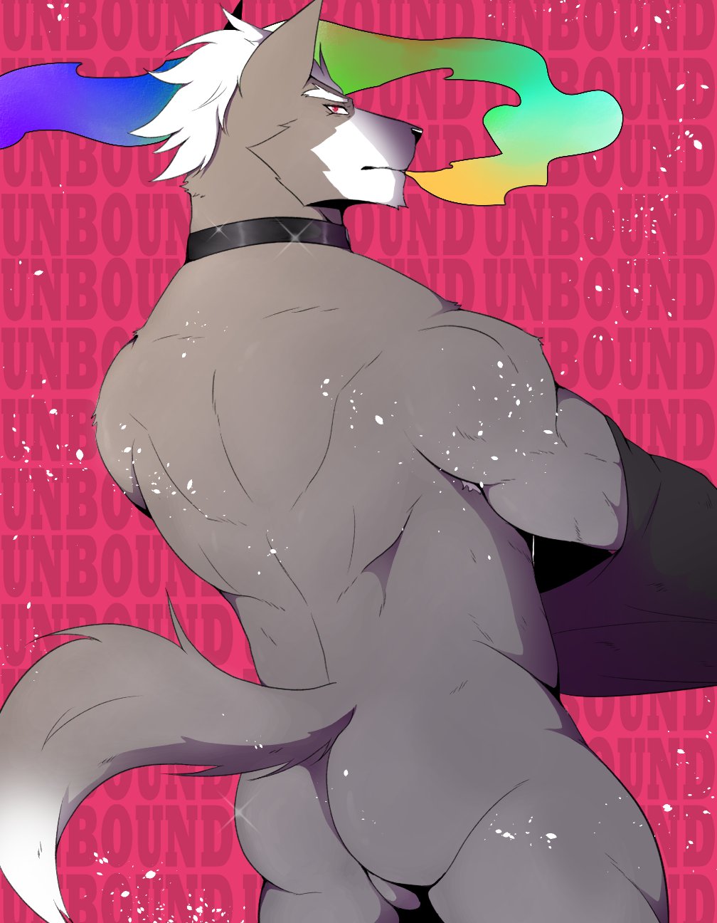 anthro backsack balls butt canid canine canis clothing fur genitals grey_body grey_fur hair hi_res looking_back male mammal mels_monster_(artist) muscular muscular_anthro muscular_male nintendo nude solo star_fox undressing video_games white_hair wolf wolf_o'donnell