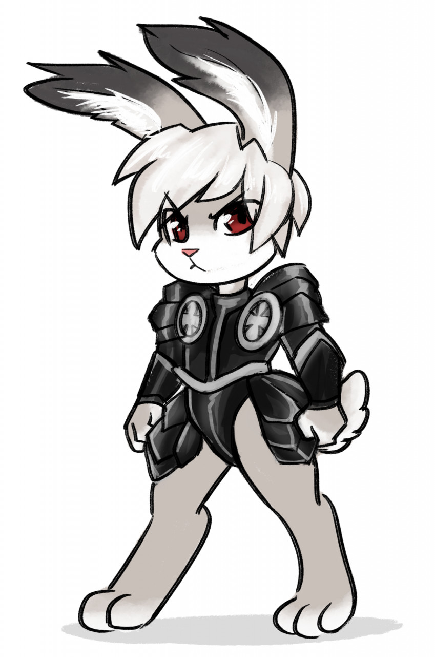 angry anthro armor clothed clothing feral hi_res lagomorph leporid male mammal odin_sphere oswald_(odin_sphere) partially_clothed paws pooka pukopop rabbit raised_tail red_eyes solo
