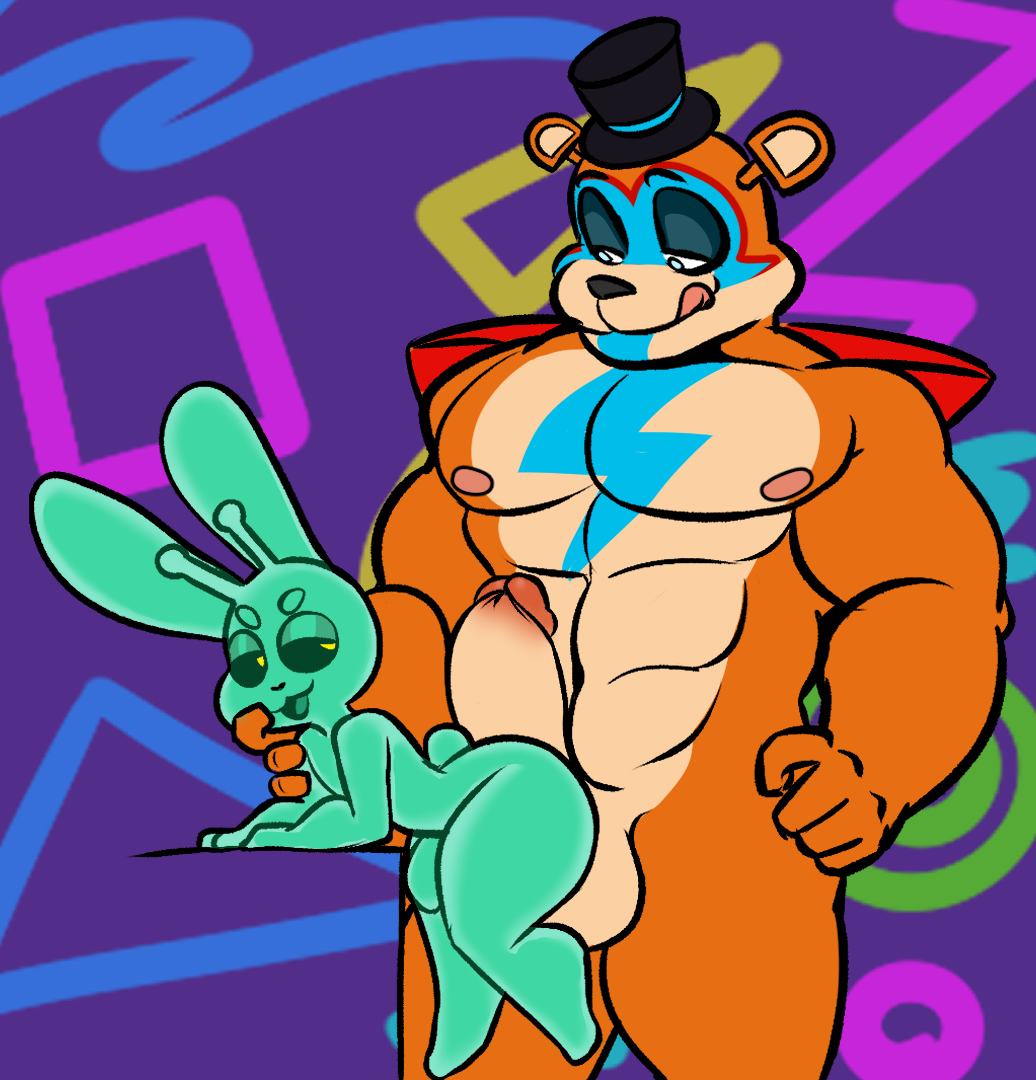 2022 abs animal_humanoid animatronic anthro backsack balls bear_animatronic big_balls big_butt big_muscles big_pecs big_penis blue_eyes butt clothing colored digital_media_(artwork) duo eljelicsnsfw erection excited eye_contact eyeshadow five_nights_at_freddy's five_nights_at_freddy's:_security_breach freddy_(fnaf) genitals glamrock_freddy_(fnaf) grabbing_from_behind half-closed_eyes hat headgear headwear humanoid lagomorph large_pecs leporid looking_at_another machine makeup male male/male mammal mammal_humanoid muscular muscular_anthro muscular_male narrowed_eyes nipples nude open_mouth ornyrabi77 pecs penis rabbit robot scottgames sex smile thick_thighs tongue tongue_out top_hat ursid ursid_humanoid video_games wide_hips