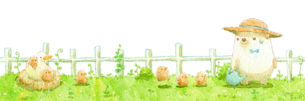 bear bird blue_bow blue_bowtie blue_ribbon bow bowtie chick day duck fence hat hat_ribbon holding holding_watering_can looking_at_another no_humans original outdoors polar_bear ribbon st.kuma watering_can