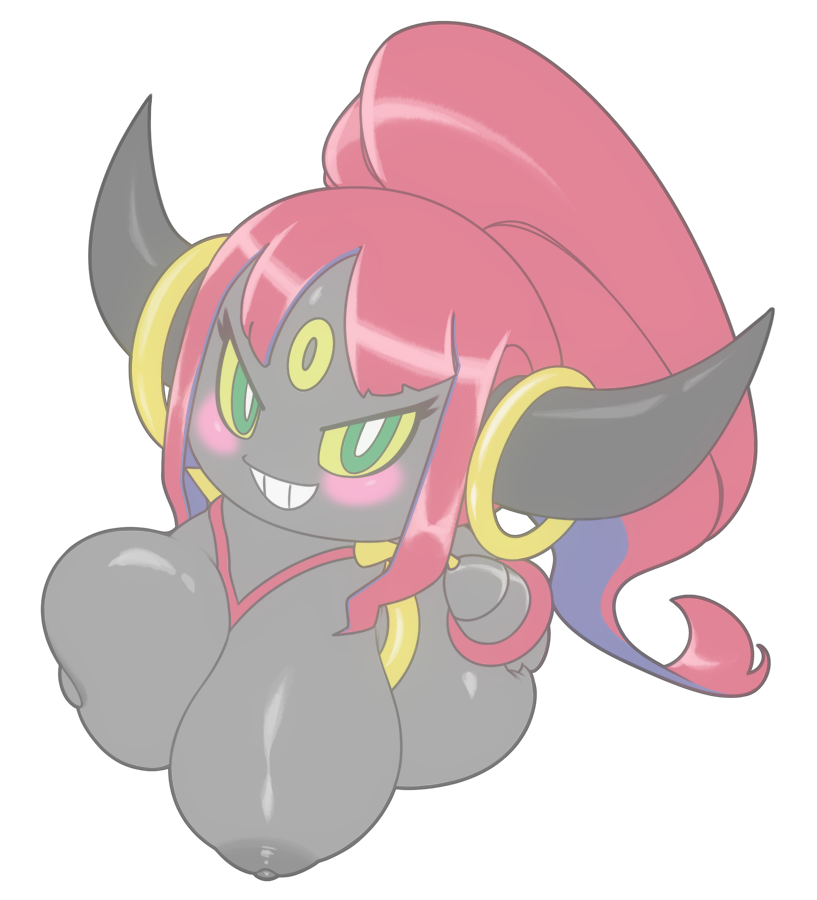 alpha_channel anthro big_breasts blush breasts female hair hoopa hoopa_(confined) huge_breasts kendalljt legendary_pok&eacute;mon nintendo nipples pok&eacute;mon pok&eacute;mon_(species) red_hair simple_background smile solo transparent_background video_games