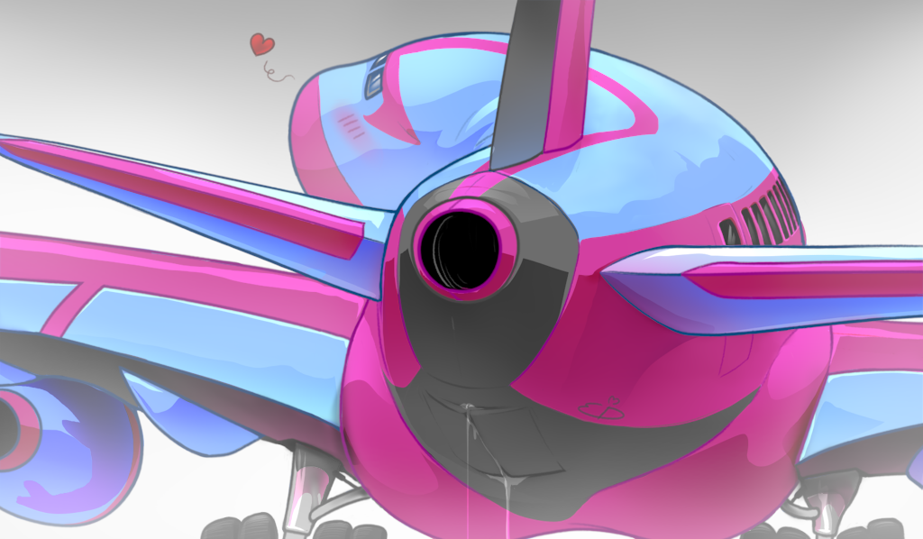 &lt;3 aircraft airliner airplane ambiguous_gender butt dire_aircraft dire_machine dire_vehicle engine feral landing_gear leaking living_aircraft living_machine living_vehicle looking_at_viewer looking_back machine not_furry presenting presenting_hindquarters solo tire unnatural_colors vehicle wings