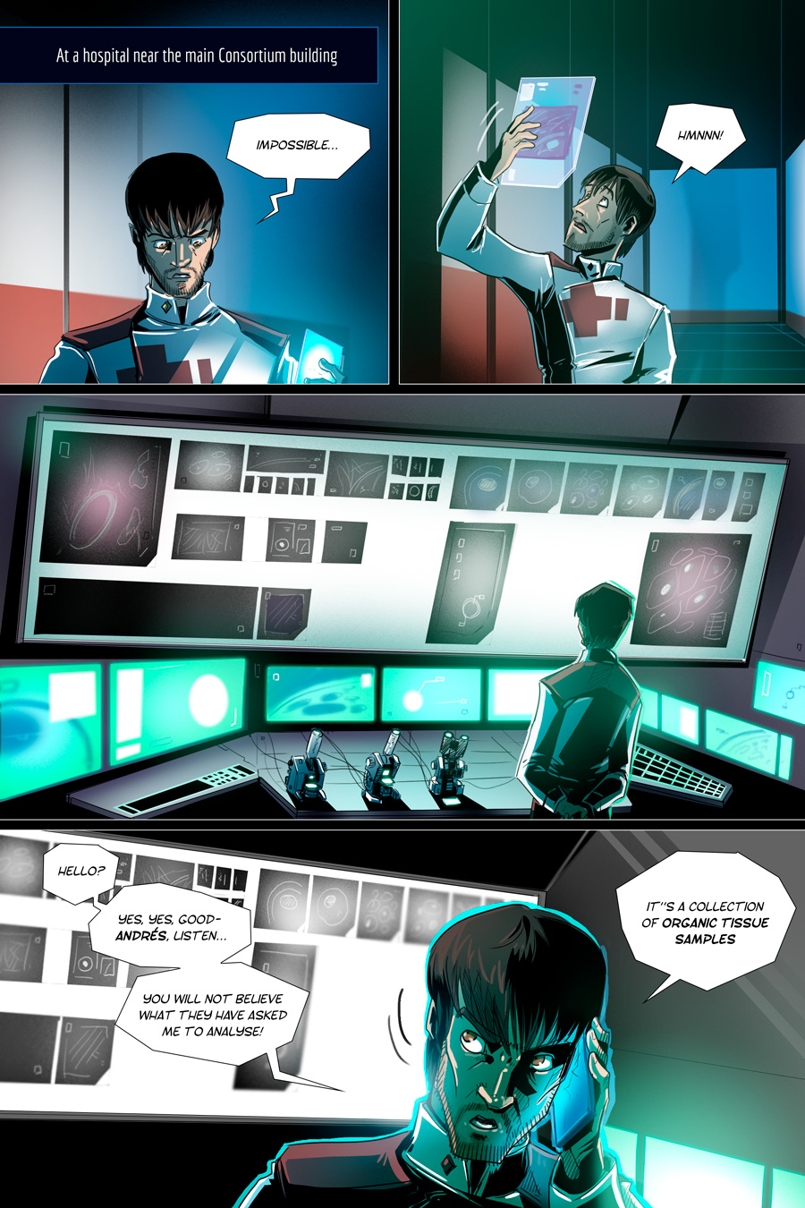 better_version_at_source bright_light clothing colored comic derideal detailed_background detailed_foreground dialogue digital_drawing_(artwork) digital_media_(artwork) english_text hi_res human kiaun male mammal page_(disambiguation) portrait science_fiction screen screens shaded solo speech_bubble text text_box uniform