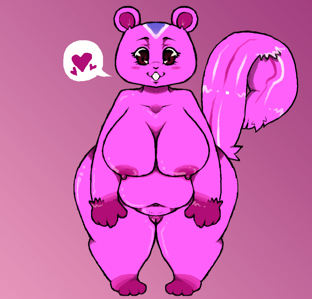 &lt;3 alekoin animal_crossing anthro areola belly big_breasts big_butt breasts butt chubby_female darkened_genitalia darkened_sheath exposed_breasts female fur genitals gesture glistening glistening_body glistening_eyes hanging_breasts lips looking_at_viewer markings navel nintendo nipples overweight overweight_female peanut_(animal_crossing) pink_background pink_body pink_eyes pink_fur pink_nipples pink_skin pink_theme plump_labia purple_markings pussy red_eyes simple_background slightly_chubby smile solo thick_thighs video_games white_markings wide_hips