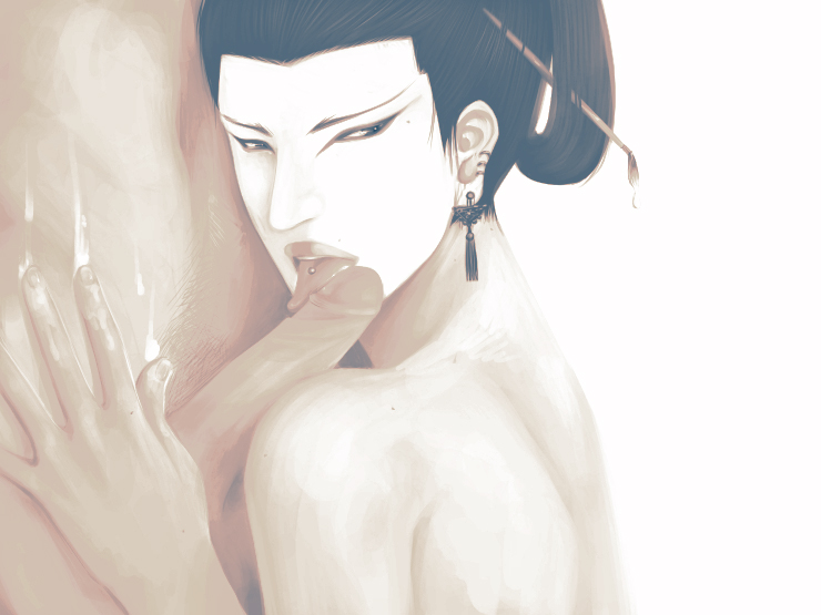 earrings geisha genderbender jewelry male male_focus oral pale_skin piercing yaoi