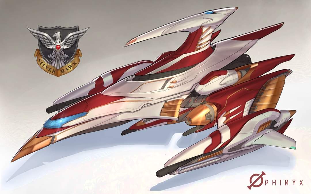 artist_name darius grey_background insignia no_humans phinyx science_fiction shadow shiny silver_hawk solo spacecraft starfighter vehicle_focus window