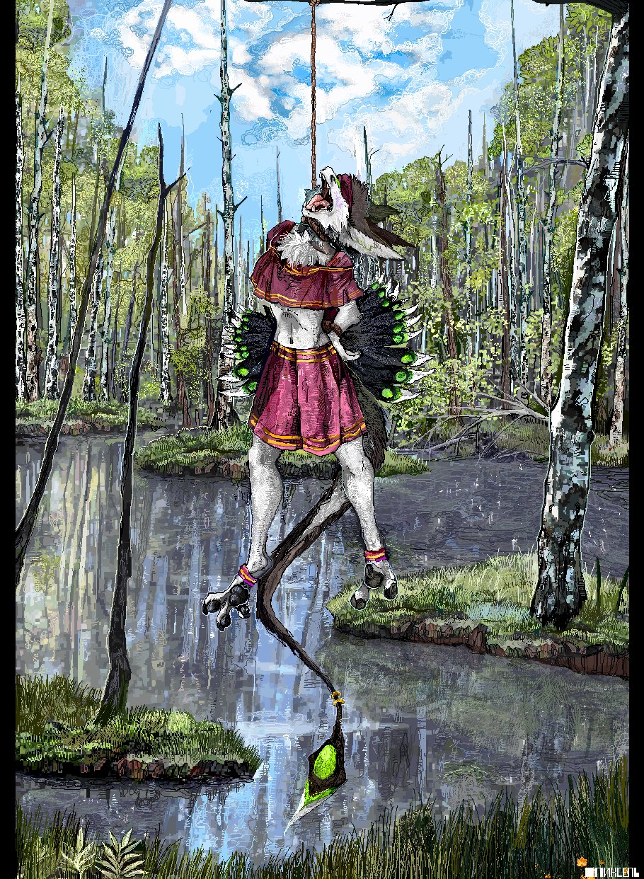 3_toes anthro clothed clothing cloud dress ears_back feathers feet female grass hanging_(disambiguation) hi_res jeffusherb long_tail noose pivoted_ears plant sea solo suicide toes tongue tongue_out tree unknown_species water