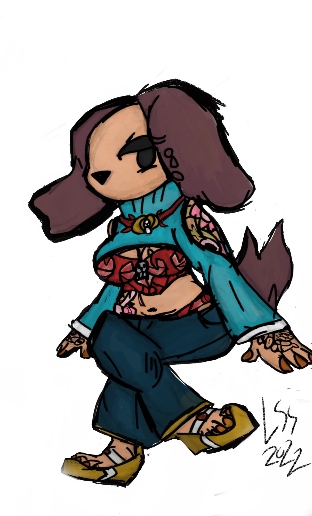 animal_humanoid anthro arm_tattoo belly_tattoo big_breasts bottomwear bra breasts canid canine canis clothed clothing colored_nails denim denim_clothing digital_media_(artwork) domestic_dog feet female fluffy footwear fur hi_res high_heels humanoid jeans lewdstuffstack looking_at_viewer mammal nails navel night olivia_(lewdstuffstack) pants raised_tail shoes simple_background sitting solo tattoo topwear turtle_neck underwear
