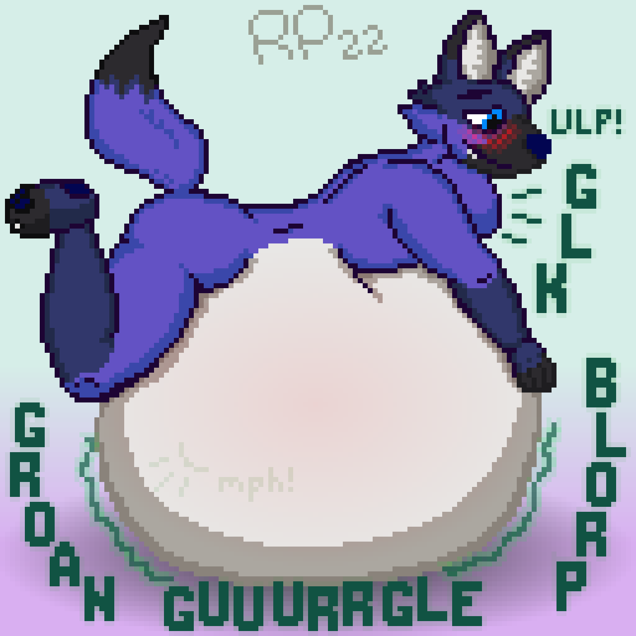 ambiguous_gender anthro ass_up belly big_belly blue_eyes blush butt canid canine digital_media_(artwork) feet fox hi_res hyper hyper_belly klew lying mammal neck_bulge on_front oral_vore pawpads pixel_(artwork) raised_tail roundpixel rumbling_stomach solo swallowing teeth_showing vore