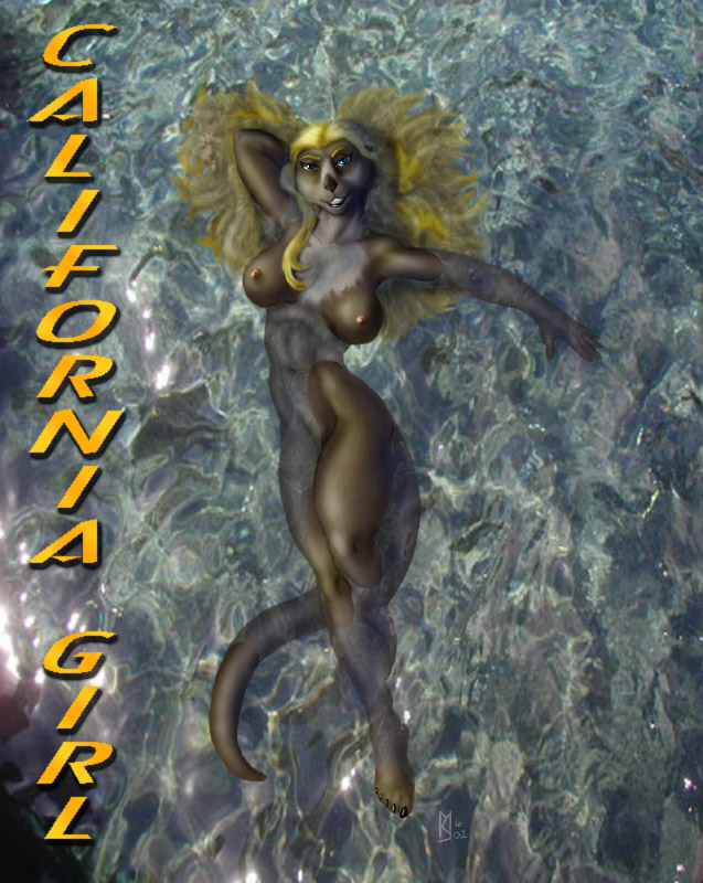 2002 big_breasts blonde_hair blue_eyes breasts brown_body brown_fur english_text female fur hair long_hair looking_at_viewer lutrine mammal mustelid nipples nude photo_background skinny_dipping solo sudonym swimming text water