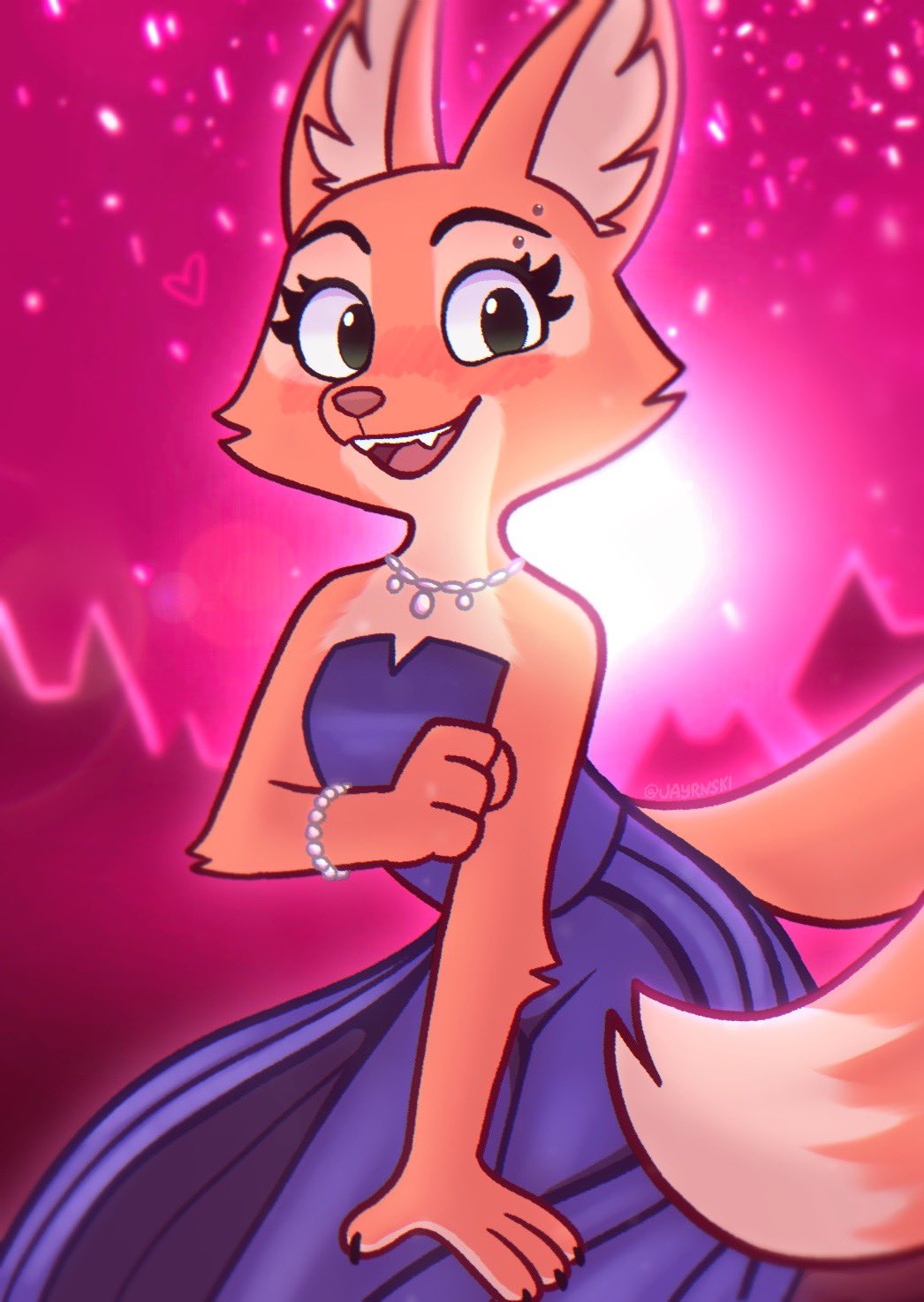 anthro canid canine clothed clothing diane_foxington dreamworks dress female fox hi_res jayrnski jewelry looking_at_viewer mammal necklace the_bad_guys