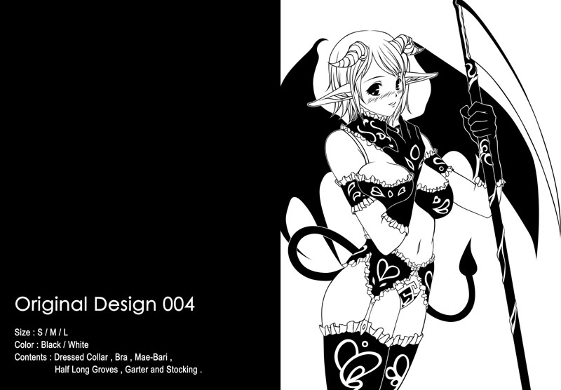 bra demon_girl garter_belt genshi greyscale lingerie monochrome original panties scythe solo thighhighs underwear