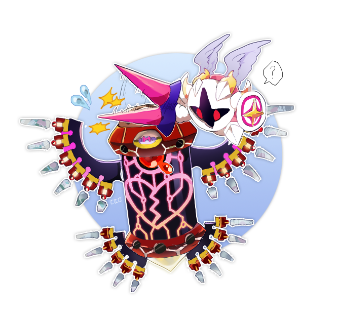 ? flying_sweatdrops galacta_knight heart holding holding_polearm holding_weapon horns kirby:_planet_robobot kirby_(series) lance mask mechanical_wings no_humans nt_26 polearm red_eyes shield star_dream weapon wings