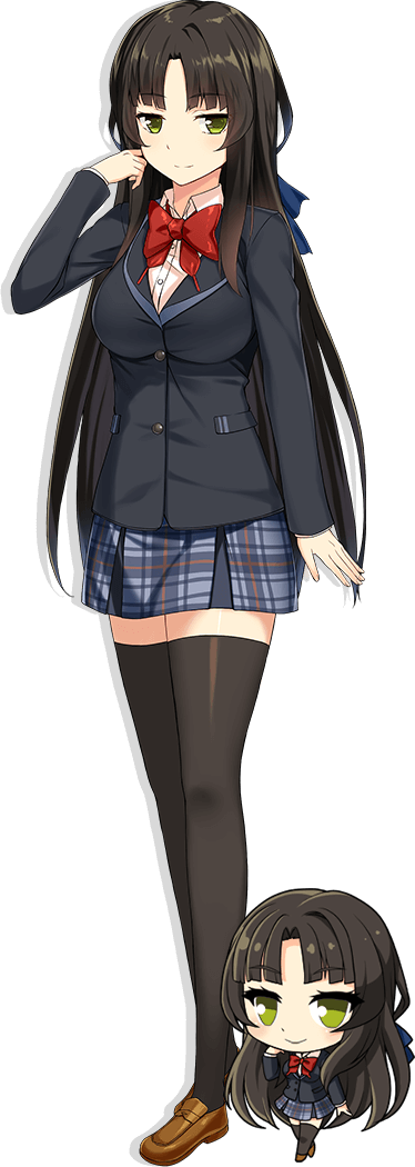 1girl :d arm_at_side black_hair black_jacket black_thighhighs blazer blue_ribbon blue_skirt bow bowtie breasts brown_footwear collared_shirt full_body green_eyes hair_ribbon jacket large_breasts light_blush loafers long_hair long_sleeves looking_at_viewer miniskirt moe!_ninja_girls multiple_views official_art open_mouth parted_bangs plaid plaid_skirt red_bow red_bowtie ribbon saion-ji_enju school_uniform second-party_source shirt shoes simple_background skirt smile solo_focus standing thighhighs transparent_background very_long_hair white_shirt zettai_ryouiki