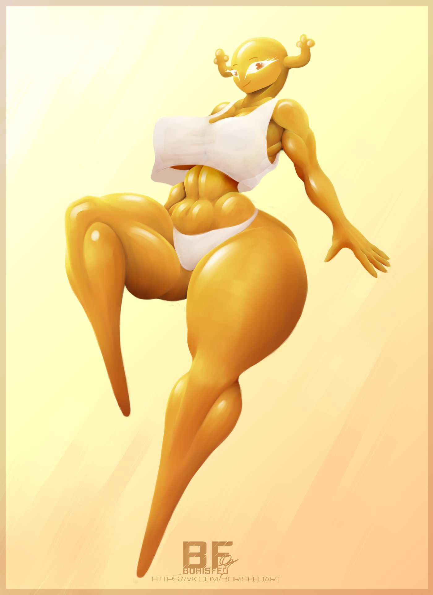 anthro antlers big_breasts borisfed breasts cartoon_network clothing fairy female hi_res horn panties penny_fitzgerald shirt signature solo tank_top the_amazing_world_of_gumball toned_legs toned_stomach topwear translucent translucent_clothing underwear wide_hips