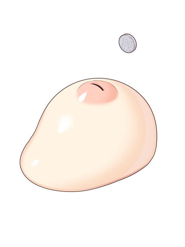 areolae breasts coin commentary_request ino_(magloid) nipples no_humans original piggy_bank simple_background white_background