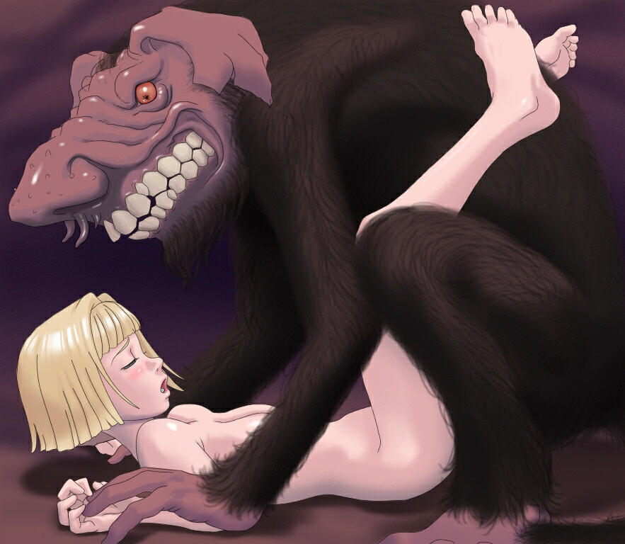 barefoot berserk bestiality blonde_hair breasts closed_eyes farnese hetero monster open_mouth rape sex shiny shiny_skin small_breasts troll vaginal yoshino_momiji