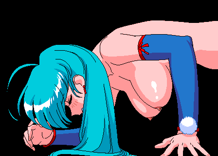 ahoge animated animated_gif black_background blue_hair bouncing_breasts breasts hanging_breasts implied_sex large_breasts lowres milfy solo viper viper_btr