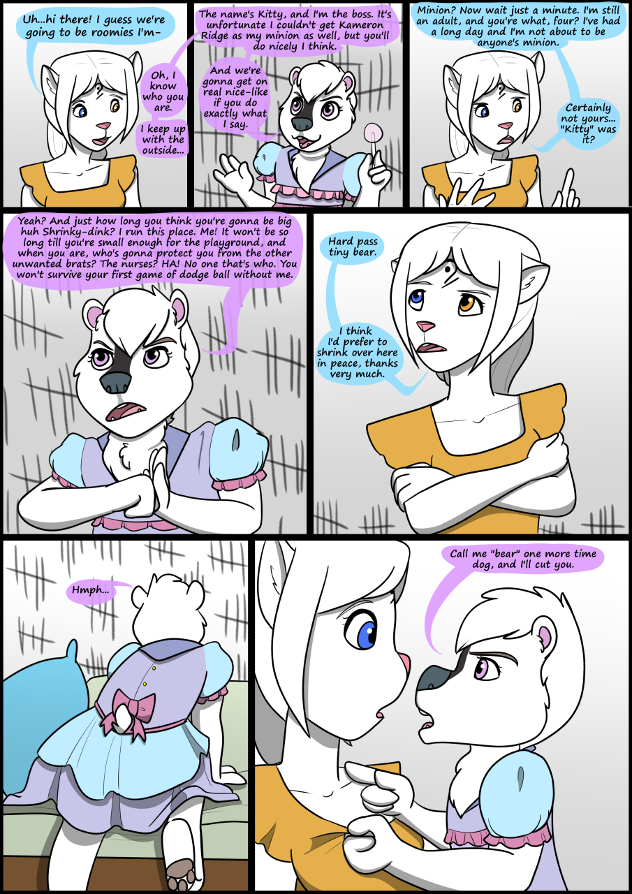 2019 anthro biped clothed clothing collaboration comic detailed_background dialogue duo english_text female fur hair hi_res kammypup_(artist) open_mouth runt_(artist) speech_bubble standing text young