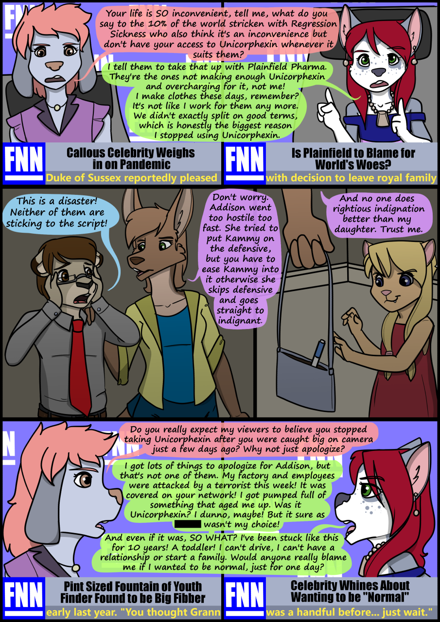 2021 anthro biped clothing collaboration comic detailed_background dialogue english_text female fur group hair hi_res kammypup kammypup_(artist) kangaroo macropod male mammal marsupial necktie runt_(artist) shirt sitting speech_bubble standing text topwear