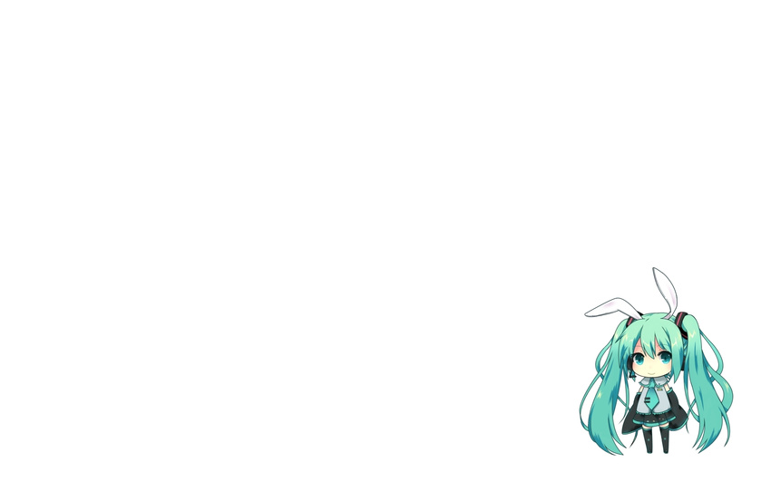 animal_ears aqua_eyes aqua_hair chibi hatsune_miku thigh-highs tie twintails vocaloid white