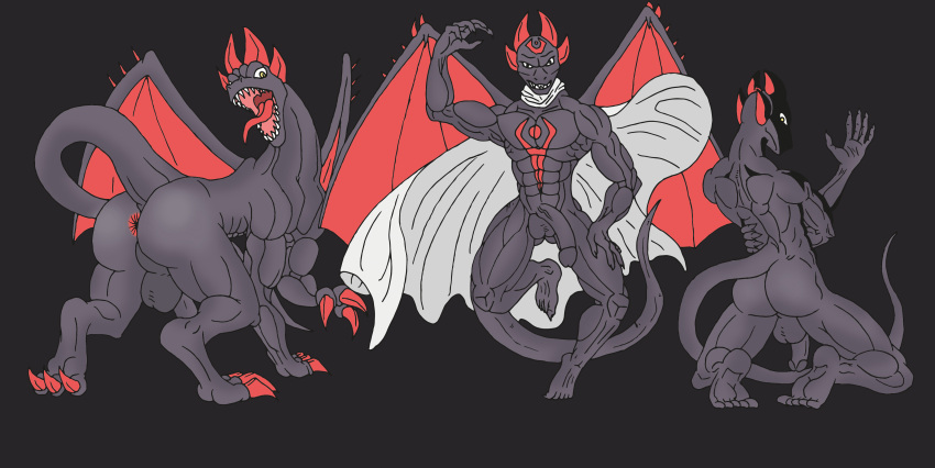 2_wings 3_toes 4_horns 5_fingers 5_toes abs absurd_res anthro anus balls bdsm black_eyes butt cape cape_only claws clothing dragon feet feral fingers full-length_portrait genitals glans grey_balls grey_body grey_cape grey_glans grey_penis grey_scales grey_tail hi_res horn humanoid_feet humanoid_genitalia humanoid_hands humanoid_penis kneeling long_tail male membrane_(anatomy) membranous_wings mostly_nude mrvldc multi_horn muscular muscular_anthro muscular_male nude open_mouth palms pecs penis plantigrade portrait rear_view red_anus red_claws red_horn red_tongue red_wings scales scalie sharp_teeth snout soles solo tail teeth toe_claws toes tongue wings