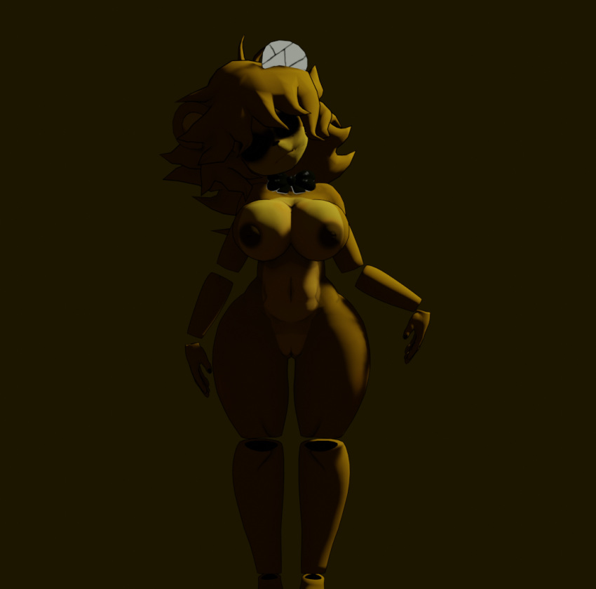 3d_(artwork) animatronic anthro areola big_breasts blender_(software) bow_tie breasts creepy detachable detachable_limbs digital_media_(artwork) five_nights_at_freddy's fredina's_nightclub genitals ghost golden_freddy_(fnaf) golden_fredina_(cally3d) hair humanoid looking_at_viewer machine mammal nipples nude pinup pose robot scottgames simple_background snippwapp solo spirit thick_thighs ursid video_games yellow_body