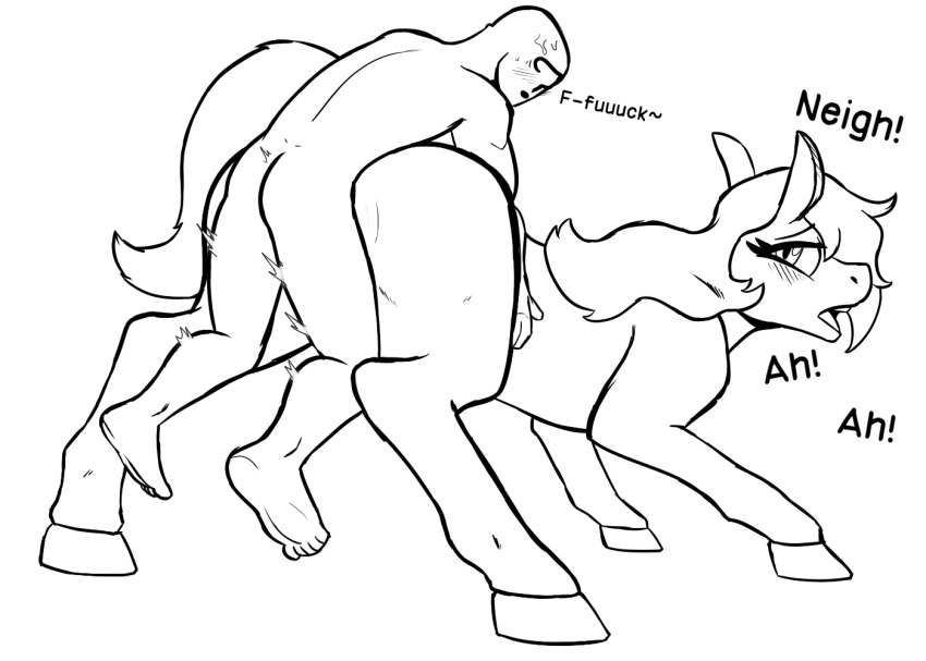 anon bestiality equid equine female feral horse human larger_female lemondude looking_back male mammal monochrome size_difference sketch smaller_male