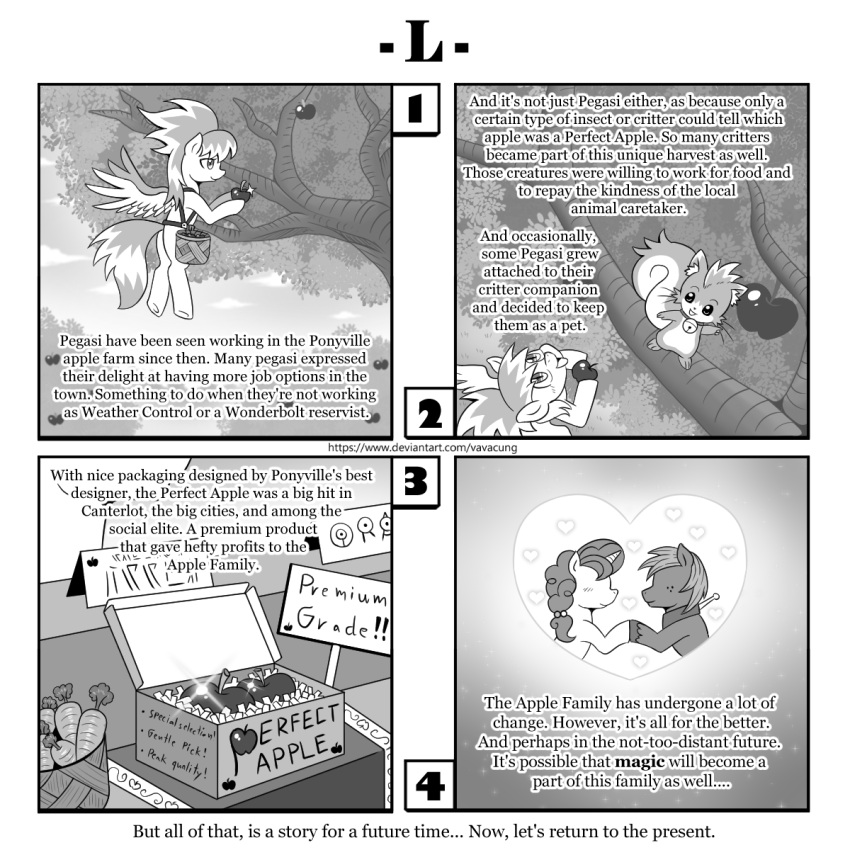 &lt;3 1:1 apple basket big_macintosh_(mlp) carrot cloud_chaser_(mlp) comic container earth_pony english_text equid equine flying food friendship_is_magic hasbro hi_res horn horse mammal monochrome my_little_pony pegasus plant pony rodent sciurid sugar_belle_(mlp) text unicorn url vavacung vegetable wings