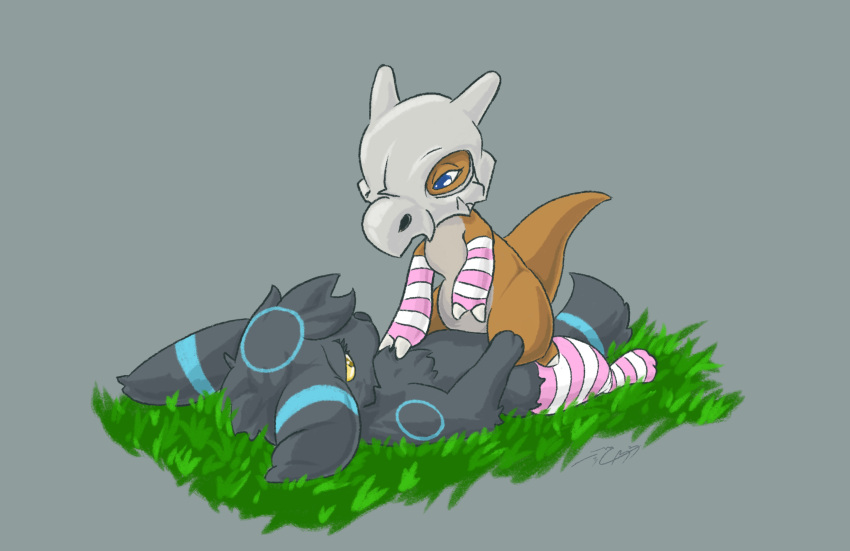 absurd_res armwear black_body clothing cubone eeveelution fapdragon69_(artist) feral girly hi_res kodithebre legwear male male/male male_on_bottom male_on_top nintendo on_bottom on_top pok&eacute;mon pok&eacute;mon_(species) umbreon video_games