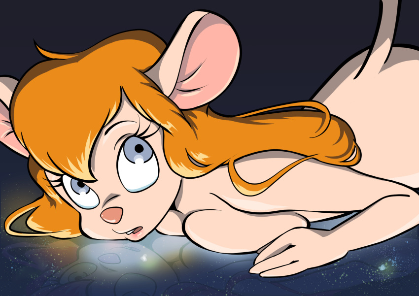 2020 anthro arumajiro breasts chip_'n_dale_rescue_rangers disney female fingers gadget_hackwrench hair hi_res long_hair mammal mouse murid murine nude open_mouth reflection rodent side_boob solo