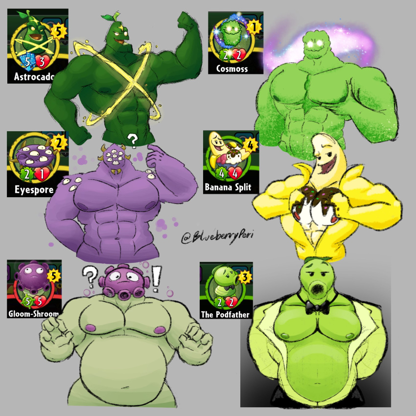 abs anthro astrocado banana_split blueberryperi cosmoss electronic_arts eyespore gloom_shroom group hi_res male musclegut muscular nipples pecs plants_vs._zombies plants_vs._zombies_heroes popcap_games pose the_podfather video_games