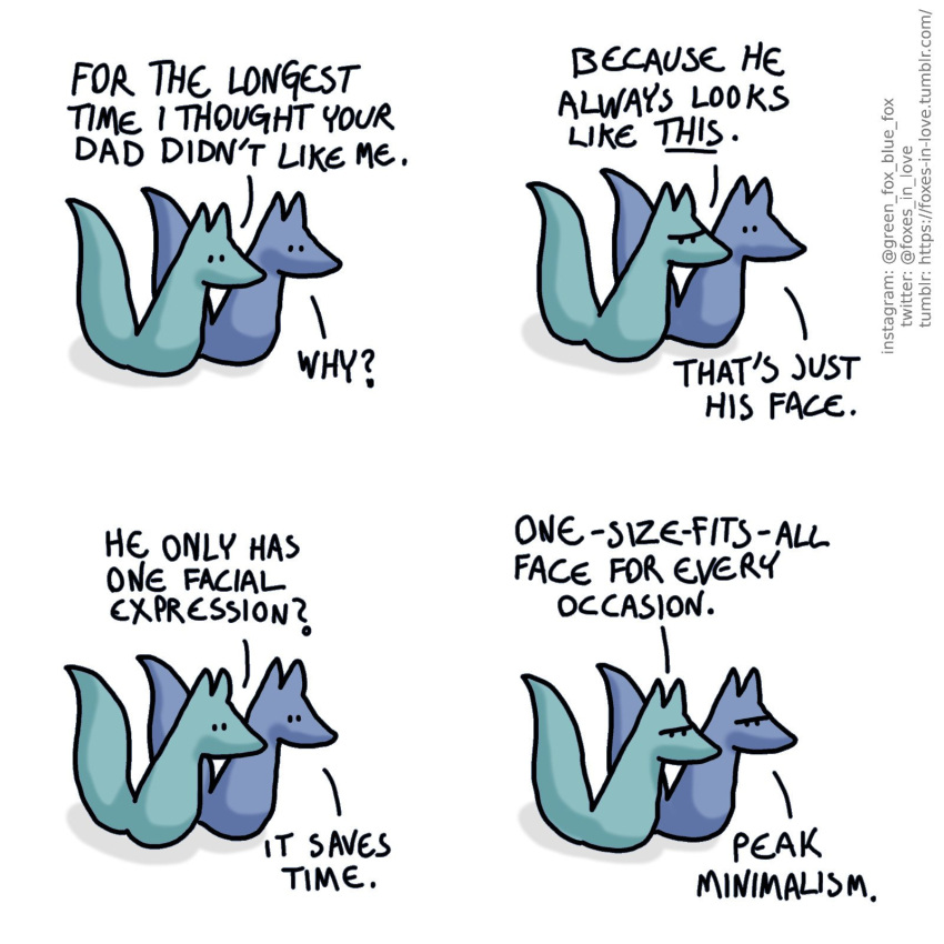 1:1 blue_body blue_fox_(foxes_in_love) blue_fur blue_tail canid canine comic dialogue duo english_text feral fox foxes_in_love fur green_body green_fox_(foxes_in_love) green_fur green_tail hi_res male_(lore) mammal question_mark shadow simple_background text url