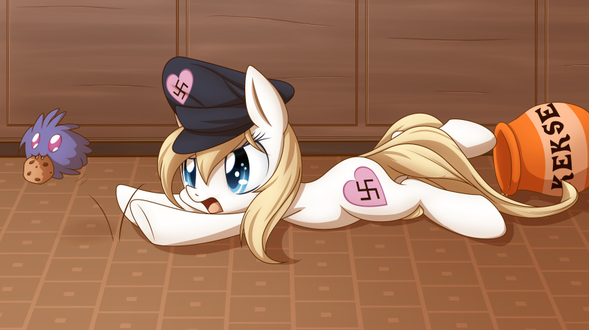 &lt;3 absurd_res an-m aryanne aryanne_(character) blonde_hair blue_eyes clothing cookie cookie_jar earth_pony equid equine female food german_text hair hasbro hat headgear headwear hi_res horse jar mammal my_little_pony nazi pony swastika text