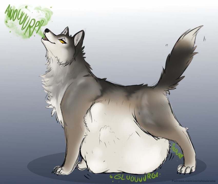 burping canid canine canis female feral fur grey_body grey_fur mammal pippuri same_size_vore vore wolf