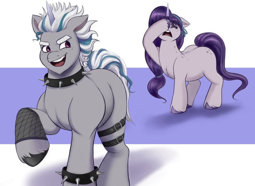 2022 accessory aged_down alphabittle_blossomforth_(mlp) armband big_butt butt choker collar digital_media_(artwork) duo ears_back ears_down equid equine eyebrows eyes_closed facepalm fan_character female feral fetlocks fishnet fishnet_armwear floppy_ears fluffy fluffy_tail freckles frustrated fur grey_body grey_fur hair hair_accessory hairband hasbro hi_res highlights_(coloring) hooves horn horse jewelry leather_straps looking_back male mallow_mist mammal mane mature_female mlp_g5 mother mother_and_child mother_and_son multicolored_hair muscular muscular_feral muscular_male my_little_pony my_little_pony:_a_new_generation necklace open_mouth open_smile parent parent_and_child parent_and_son pivoted_ears pony punk purple_body purple_fur purple_hair quadruped raised_leg sallylla simple_background skindentation slightly_chubby smile smug son spiked_armband spiked_collar spikes standing teenager teeth thick_eyebrows thick_thighs tongue unicorn unicorn_horn walking young