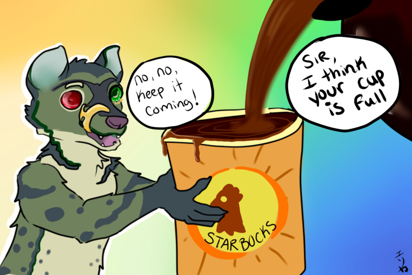 anthro civet coffee_cup container cup male mammal pyroashes solo viverrid