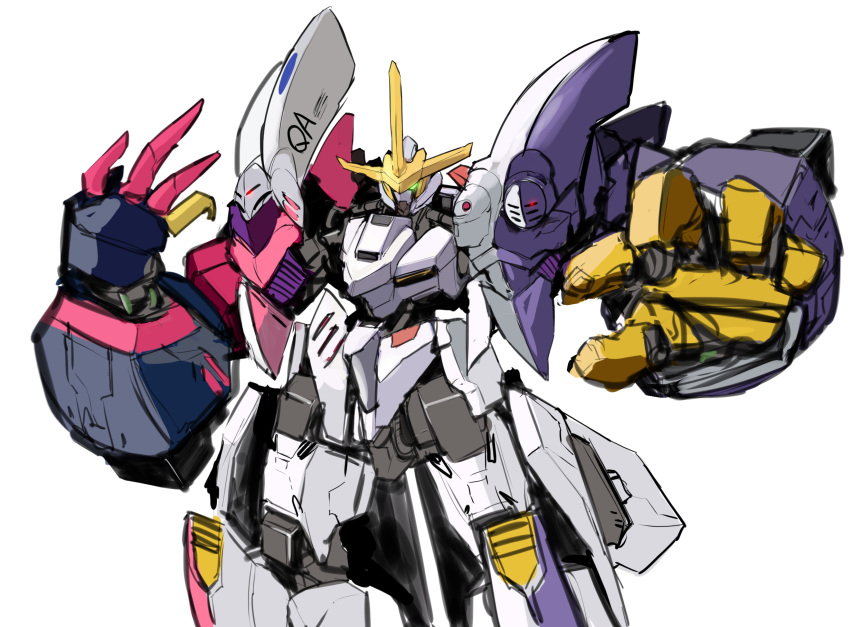 baund_doc crossbone_gundam dictus fusion glowing glowing_eye green_eyes gundam gundam_hajiroboshi gundam_tekketsu_no_orphans gundam_tekketsu_no_orphans_urdr_hunt gundam_zz highres mecha mobile_suit no_humans qubeley red_eyes sadamatsu_ryuuichi science_fiction solo v-fin zeta_gundam