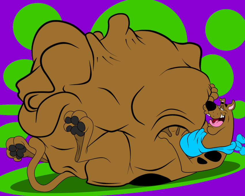 abdominal_bulge belly big_belly brown_body brown_fur canid canine canis domestic_dog feral fur great_dane hand_on_stomach hanna-barbera male mammal mastiff molosser nine-the-foxaroo open_mouth same_size_vore scarf scooby-doo scooby-doo_(series) tongue vore