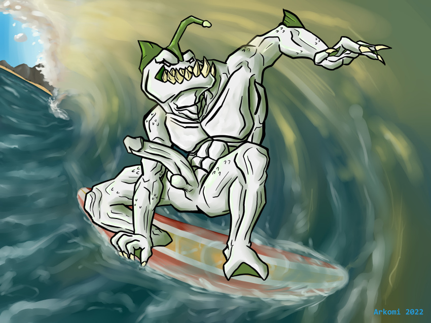 absurd_res alien anglerfish anthro arkomi balls beach ben_10 cartoon_network erection fish genitals hi_res humanoid humanoid_genitalia humanoid_penis invalid_tag male male/male manly marine monster muscular muscular_male nsfw penis piscciss_volann ripjaws seaside solo surfing