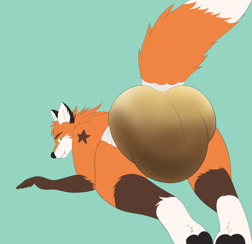 absurd_res all_fours anthro butt butt_focus canid canine diaper extremius_amphibious feces fox hi_res looking_at_viewer looking_back looking_back_at_viewer male mammal messing messy messy_diaper red_fox soiling solo tagme