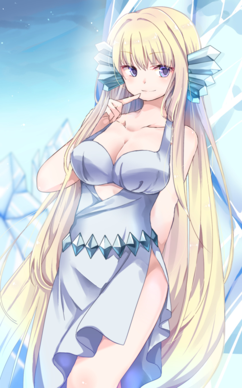 1girl artist_request blonde_hair blue_eyes breasts cleavage commentary_request head_fins highres ice ice_cube large_breasts long_hair maria_(mermaid_melody_pichi_pichi_pitch) mermaid_melody_pichi_pichi_pitch non-web_source ocean siren standing straight_hair thighs water_demon