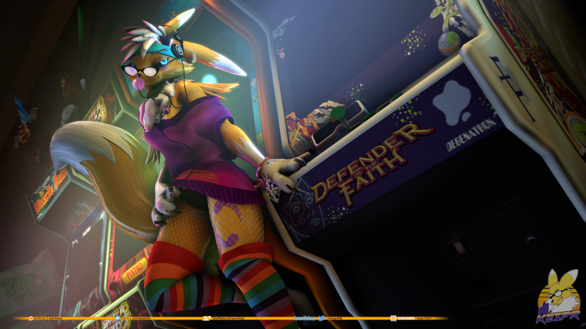 16:9 3d_(artwork) 4k absurd_res anthro arcade arcade_machine bandai_namco bandanna black_clothing black_nose black_panties black_sclera black_underwear blue_eyes bracelet breasts bubble_gum claws clothed clothing clothing_lift digimon digimon_(species) digital_media_(artwork) dipstick_ears dipstick_tail english_text eyebrows eyewear facial_markings female fishnet fishnet_legwear glasses hair head_markings headphones hi_res inside jewelry kerchief kespr leaning_on_object leg_markings legwear looking_at_viewer markings multicolored_body multicolored_clothing multicolored_ears multicolored_legwear multicolored_stockings neck_tuft panties rainbow_clothing rainbow_legwear rainbow_stockings renamon shirt shirt_lift short_hair shoulder_tuft small_breasts solo standing stockings tail_markings text thigh_markings topwear tuft two_tone_body underwear white_body white_hair widescreen yellow_body