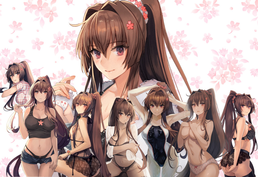 6+girls :o absurdres adjusting_hair alternate_costume armpits ass bangs bare_arms bare_legs bare_shoulders bikini black_bikini black_legwear black_panties black_tank_top blush bottle bra bracelet breasts brown_eyes brown_hair buttons cleavage closed_mouth clothes_pull coat collarbone competition_swimsuit compilation covering covering_breasts crop_top crossed_arms denim denim_shorts eyebrows_visible_through_hair floral_print flower from_behind grey_pants groin hair_between_eyes hair_flower hair_intakes hair_lift hair_ornament halterneck hand_in_own_hair hands_in_hair hands_on_own_chest high_ponytail highres holding holding_hair jewelry kantai_collection kasumi_(skchkko) lace-trimmed_bra lace-trimmed_legwear lace-trimmed_panties lace_trim large_breasts long_hair long_sleeves looking_at_viewer looking_back lying multiple_girls navel nightgown on_stomach one-piece_swimsuit open_clothes open_coat open_fly open_mouth panties pants pants_pull parted_lips partially_submerged pink_flower ponytail ramune red_eyes sarong see-through short_shorts short_sleeves shorts side-tie_bikini sidelocks sitting smile stomach strap_gap swimsuit tank_top thigh_gap thighhighs thighs topless two-tone_swimsuit tying_hair underwear very_long_hair water wet white_bra white_coat white_panties yamato_(kancolle)