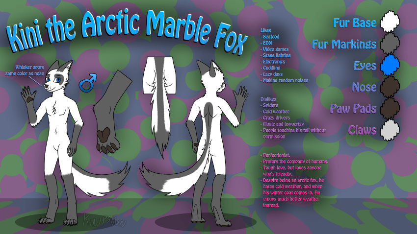 4_toes 5_fingers absurd_res anthro arctic_fox blue_eyes butt canid canine canis cheek_tuft claws digitigrade dipstick_ears dipstick_tail facial_markings facial_tuft featureless_crotch feet fingers flat_colors fox fur gesture gloves_(marking) head_markings hi_res inner_ear_fluff kini kinipshun leg_markings looking_at_viewer male mammal marble_fox markings model_sheet multicolored_ears red_fox simple_background socks_(marking) solo standing tail_markings text toes tuft watermark waving waving_at_viewer whisker_spots white_body white_fur