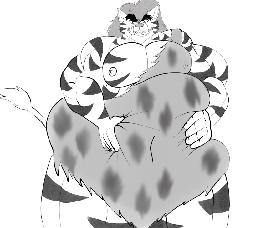 anthro belly big_belly byakko_(yu_yu_hakusho) demon dire_husky felid hand_on_stomach male mammal muscular muscular_male nipples overweight overweight_male pantherine pecs smile solo strongfat tiger tusks yu_yu_hakusho