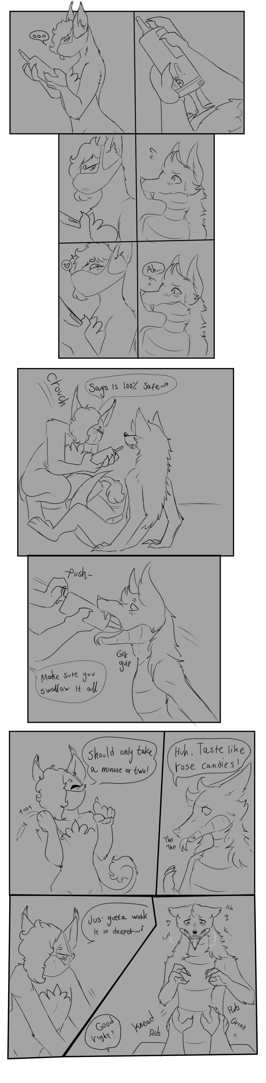 &lt;3 2022 absurd_res anthro belly_rub blush canid comic consent_themes dialogue duo emiechii face_mask felid fondling force_feeding forced hi_res kneading line_art long_image male mammal monochrome nonbinary_(lore) nude onomatopoeia scalie sfw_nudity sound_effects speech_bubble stuffing swallowing syringe tall_image text