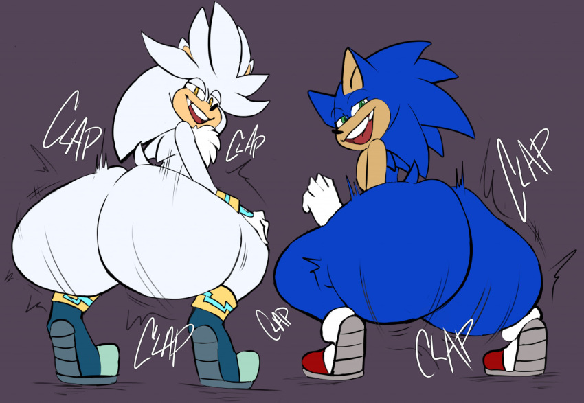 anthro ass_clapping big_butt butt duo honeycoves huge_butt looking_at_viewer looking_back male male/male sega silver_the_hedgehog sonic_the_hedgehog sonic_the_hedgehog_(series)